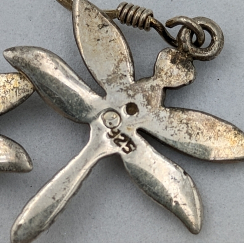 Vintage 925 sterling silver dragonfly dangle earrings - Picture 5 of 5